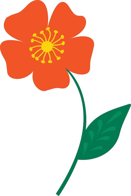 Stylized red flower highlighted on a white background Vector flower in cartoon styleVector