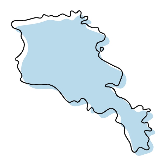 Stylized simple outline map of Armenia icon. Blue sketch map of Armenia vector illustration