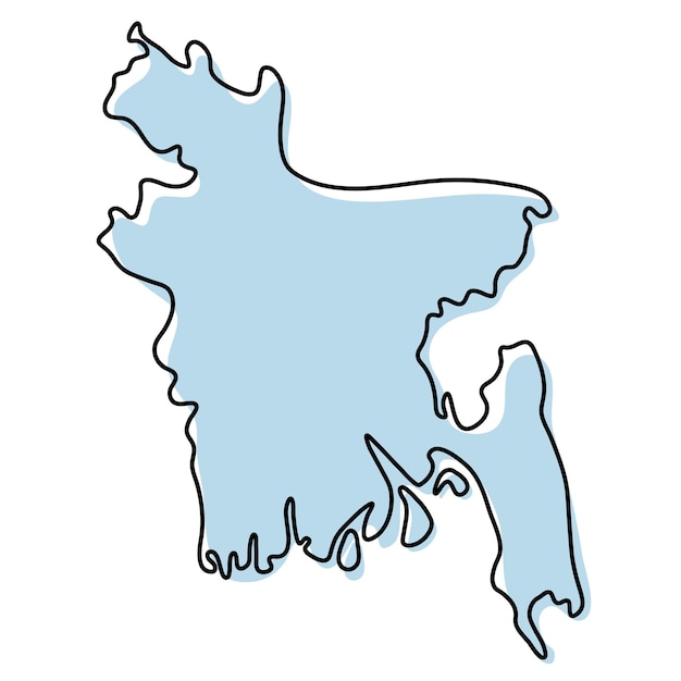 Stylized simple outline map of Bangladesh icon. Blue sketch map of Bangladesh vector illustration