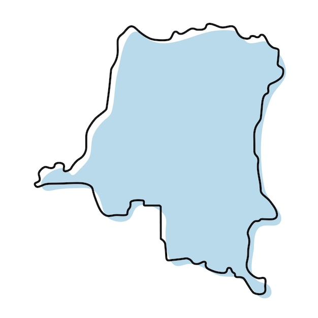 Stylized simple outline map of Democratic Republic of the Congo icon. Blue sketch map of Democratic Republic of the Congo vector illustration