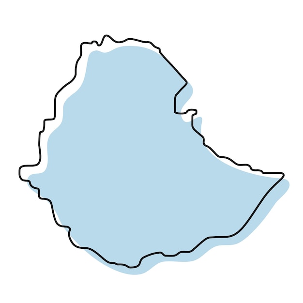 Stylized simple outline map of Ethiopia icon. Blue sketch map of Ethiopia vector illustration