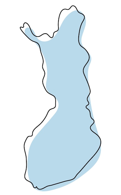 Stylized simple outline map of Finland icon. Blue sketch map of Finland vector illustration