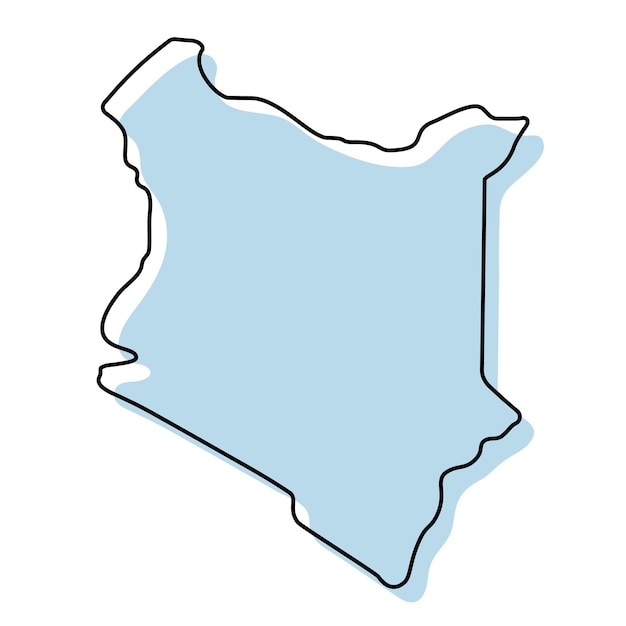 Stylized simple outline map of Kenya icon. Blue sketch map of Kenya vector illustration