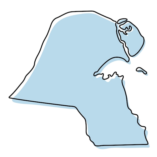 Stylized simple outline map of Kuwait icon. Blue sketch map of Kuwait vector illustration