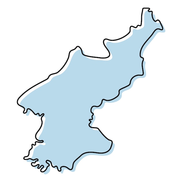 Stylized simple outline map of North Korea icon. Blue sketch map of North Korea vector illustration