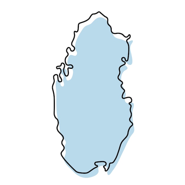 Stylized simple outline map of Qatar icon. Blue sketch map of Qatar vector illustration