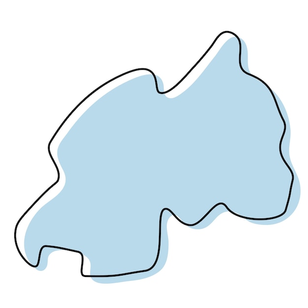 Stylized simple outline map of Rwanda icon. Blue sketch map of Rwanda vector illustration