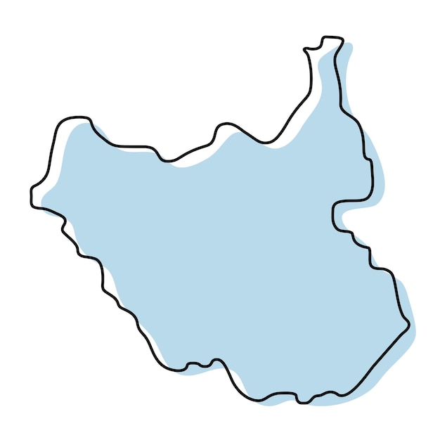 Stylized simple outline map of South Sudan icon. Blue sketch map of South Sudan vector illustration