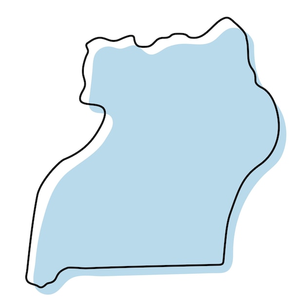 Stylized simple outline map of Uganda icon. Blue sketch map of Uganda vector illustration