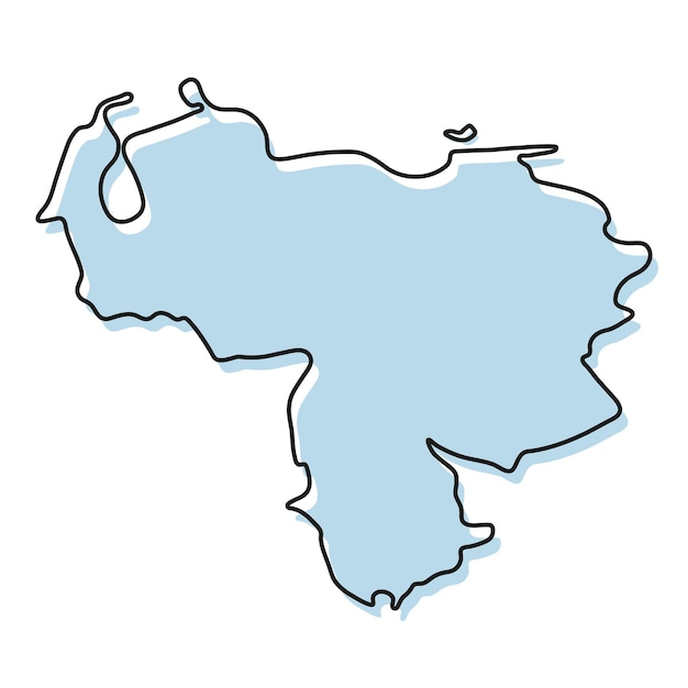 Stylized simple outline map of Venezuela icon. Blue sketch map of Venezuela vector illustration