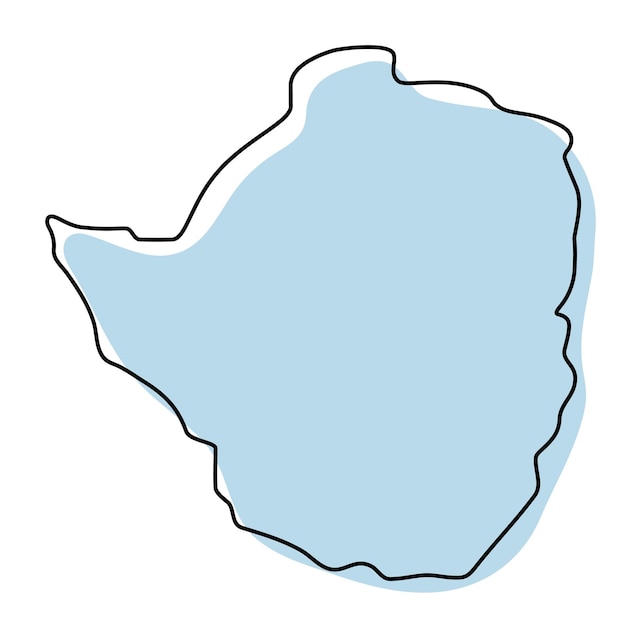 Stylized simple outline map of Zimbabwe icon. Blue sketch map of Zimbabwe vector illustration