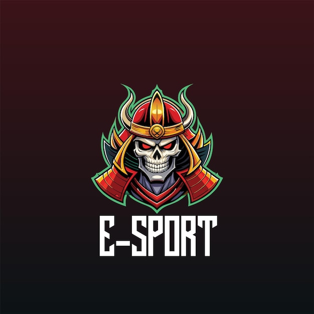 A stylized skull wearing a samurai helmet representing esports culture