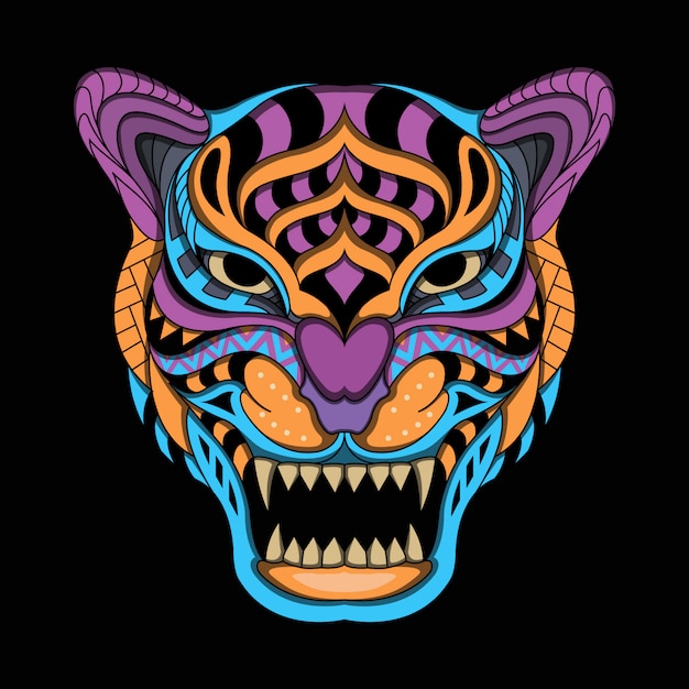 Stylized tiger in ethnic vector