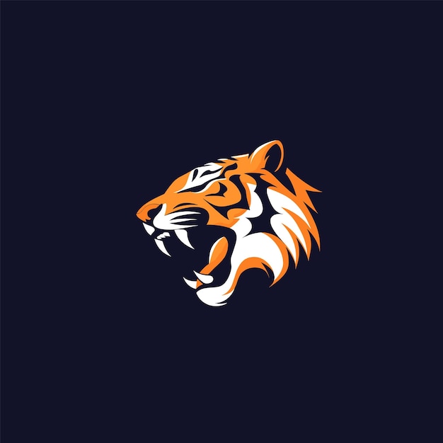 Stylized tiger head graphic design dark background Orange white tiger face sport logo