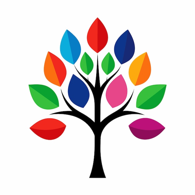 Stylized Tree with Multicolored Leaves Modern Design for Creative Branding