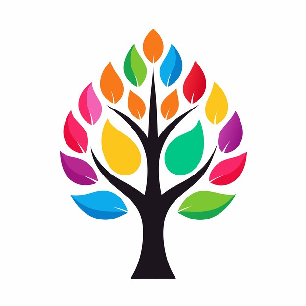 Stylized Tree with Multicolored Leaves Modern Design for Creative Branding