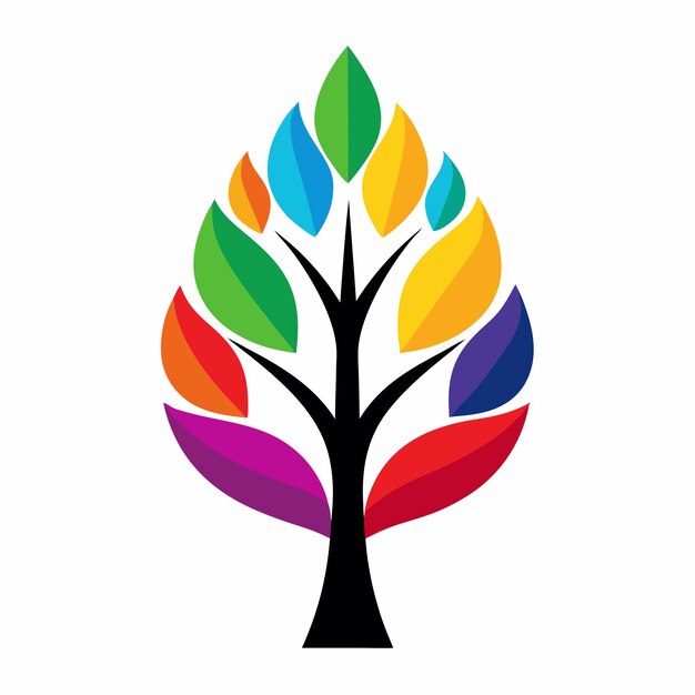 Stylized Tree with Multicolored Leaves Modern Design for Creative Branding