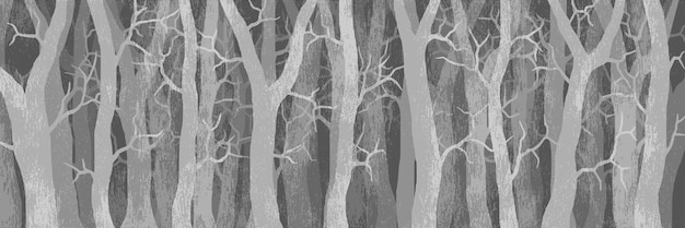 Stylized trees, black and white vector banner, vector illustration