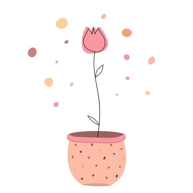 Stylized tulip flower in a pot drawn in boho style on a white Element for logo business card booklet