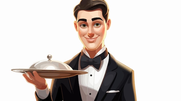 Vector stylized waiter character holding a menu board