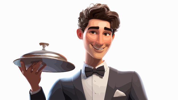 Vector stylized welcoming waiter holding a tray