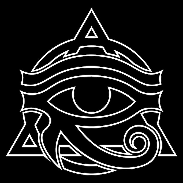 Stylized white eye of Horus on a black background Vector monochrome illustration Element for design