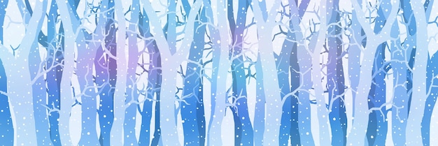 Stylized winter forest bright festive background panoramic view