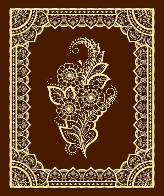 Stylized with henna tattoo decorative pattern for decorating covers book notebook casket postcard and folder Flower and border in mehndi style Frame in the eastern tradition