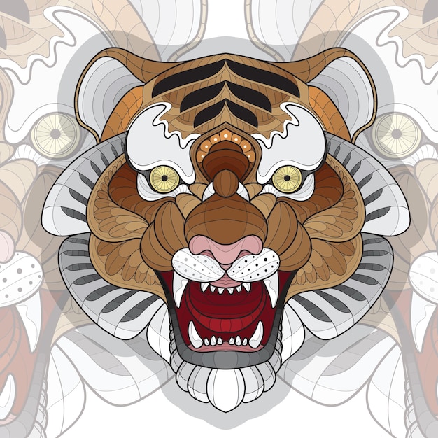 Stylized Zentangle animal coloring tiger illustration