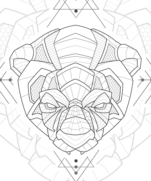 Stylized Zentangle line art animal panda illustration