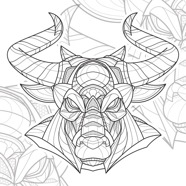 Stylized zentangle Lineart animal bulls illustration