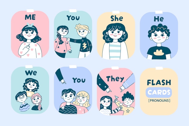 Subject pronouns flash cards set