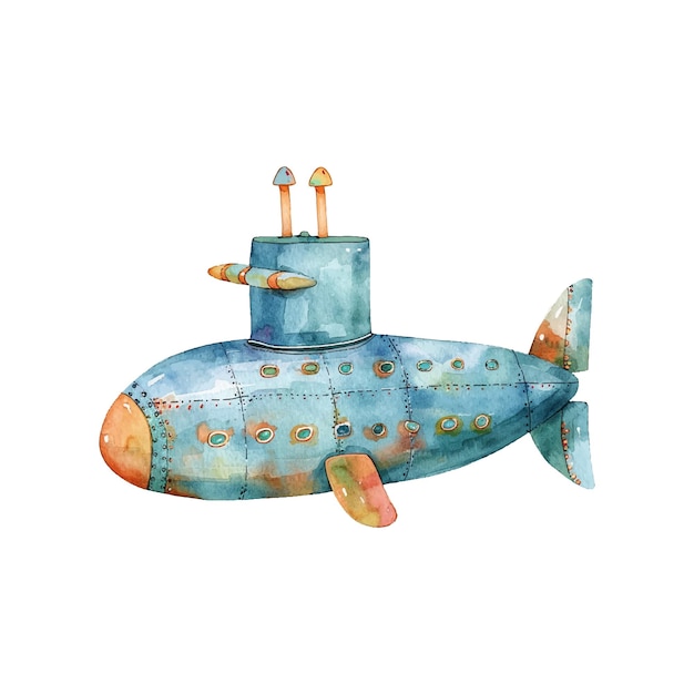 Vector submarine vector illustration in watercolor style