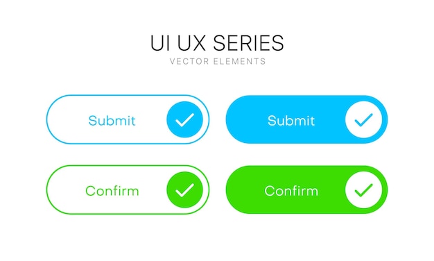 Submit buttons for UI UX, mobile app. Hand click approve sign. True symbol.