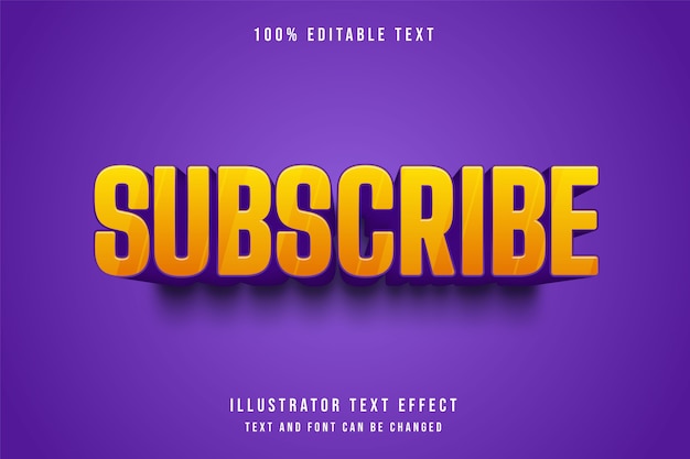 Subscribe,3d Editable text effect yellow gradation purple comic style