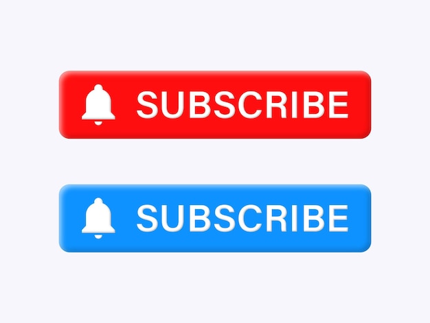 subscribe button 3d for youtube video channel in modern frame with bell icon in blue and red color