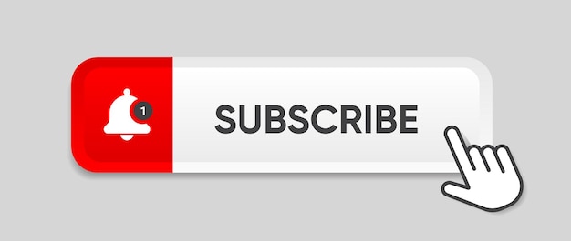 Subscribe button bell notification icon button and hand cursor click subscribe to social channel