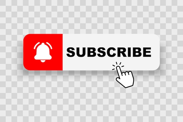 Subscribe button with pointer clicking Hand cursor clicking on subscribe button Hand pointer icon Social media web button element channel video content Vector illustration