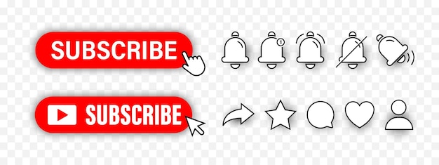 Subscribe buttons with notification bells collection Social med