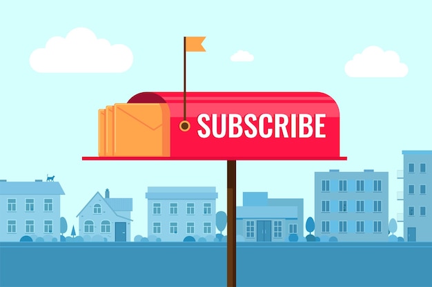 Subscribe to newsletter concept with mailbox on town background subscription concept vector banner