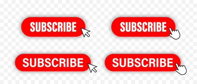 Subscribe Subscribe buttons collection Red buttons subscribe of channel Subscribe button set isolated on transparent background Cursor clicking on web button Vectorv