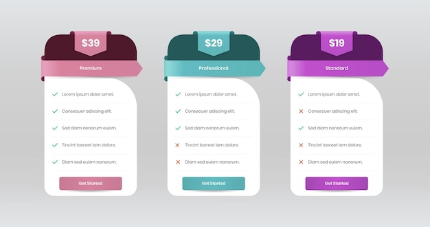 Subscription pricing comparison table design with abstract shape