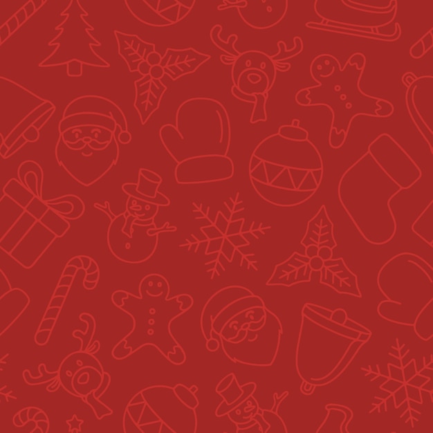 Subtle red on red Christmas hand drawn doodle seamless pattern