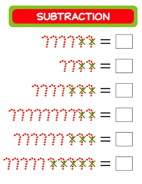 Subtraction Math worksheet for kids Developing numeracy skills Solve examples and write Mathematics Vector illustrationEducational math children game Subtraction for kids