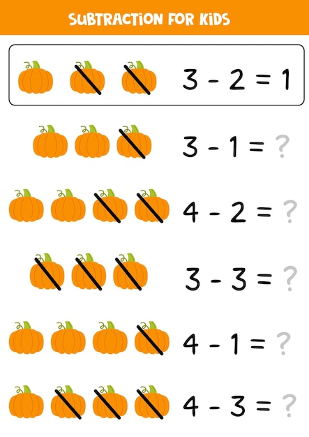 Subtraction with orange pumpkin Educational math game for kids