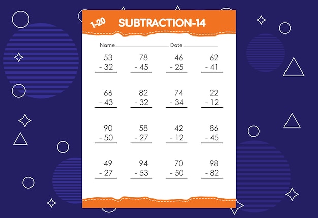 Subtraction worksheet for kids Educational math activities worksheet for children