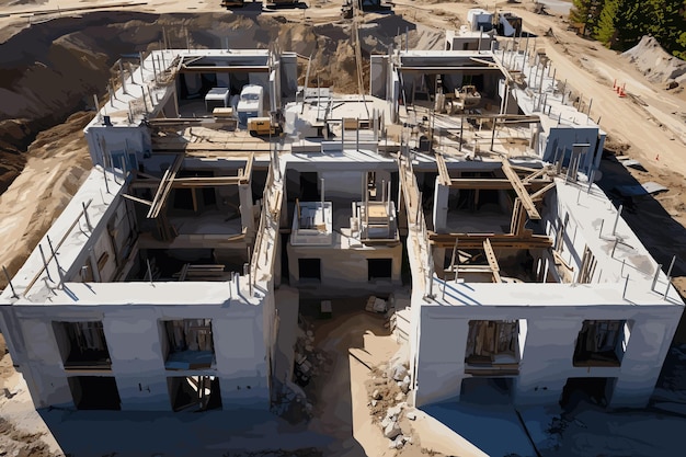 Suburb house construction aerial viev Home construction of ceramsite blocks