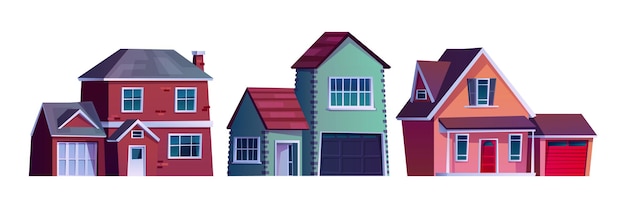 Suburban street home rural country buildings isolated cartoon icons vector condominium apartments on