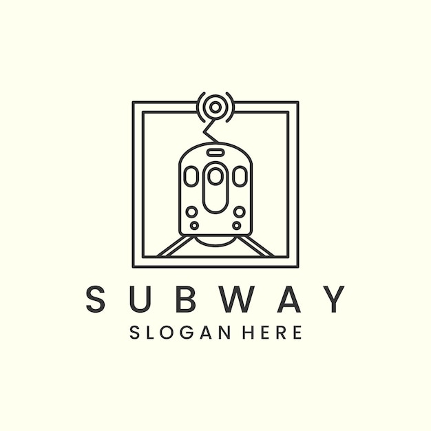 Subway train with emblem and line style logo icon template design train electric transportation vector illustration