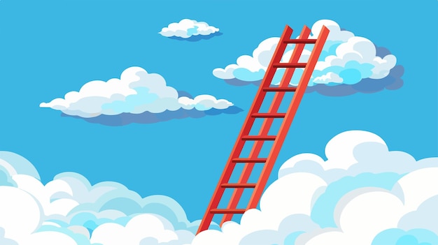 Success Ladder in the Sky Flat Vector Isolated on White Background